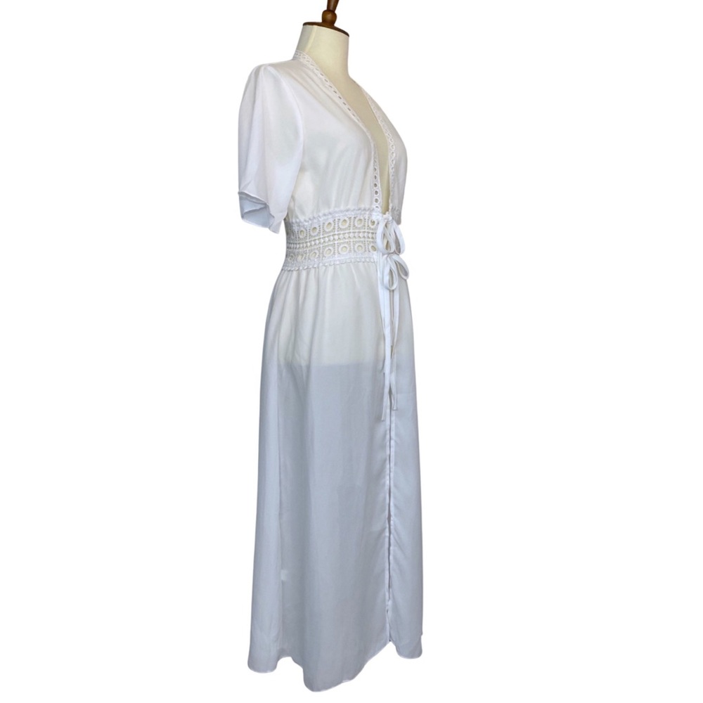 Boho White Chiffon Crochet Waist Maxi Coverup - Picture 10 of 16